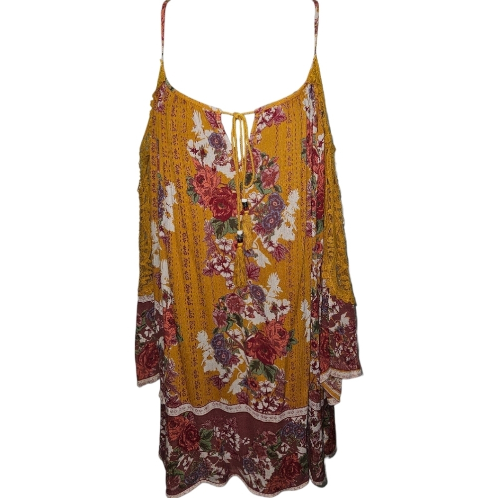 NWT Angie Buckle Peep Shoulder Adjustable Strap Long Sleeve Bohemian Dress
